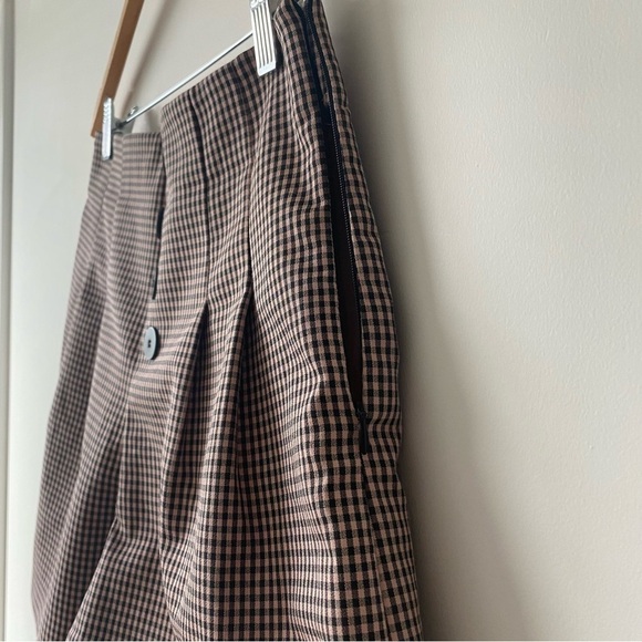 Zara Plaid High Waist Cotton Blend Pleated Shorts Side Zipper Size Medium - Picture 6 of 11